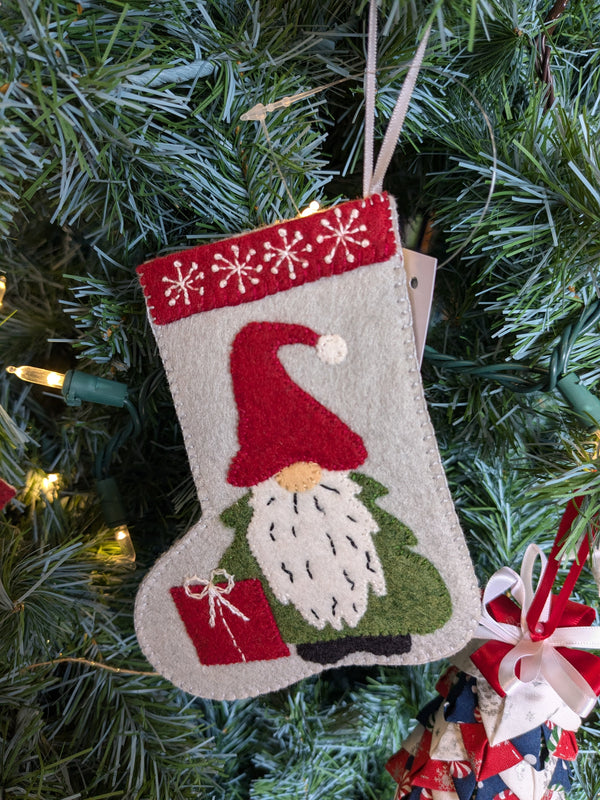 Handmade Wool Embroidered Stocking Ornament